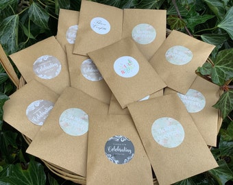 100 KRAFT wedding confetti throws - ECO, Kraft bags + biodegradable dried blossom + rose (or snow or lavender)choose any stickers-diy u fill