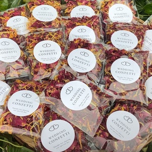 85 biodegradable wedding confetti throws,dried red rose and blossom diy , you fill bags image 2