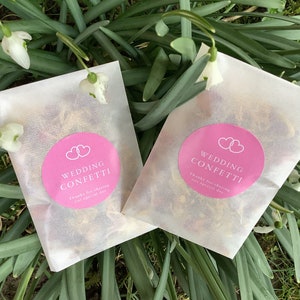 75 confeti de boda BUBBLEGUM PINK en bolsas de glassine biodegradables secas de caléndula de rosa roja-Nadie más barato para bolsas de glassine DIY U Fill