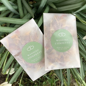 100 sacchetti di coriandoli di salvia bianca per matrimonio in glassine - petali essiccati biodegradabili. Fai da te - riempi i sacchetti - non c'è nessuno più economico per i coriandoli di lusso in glassine