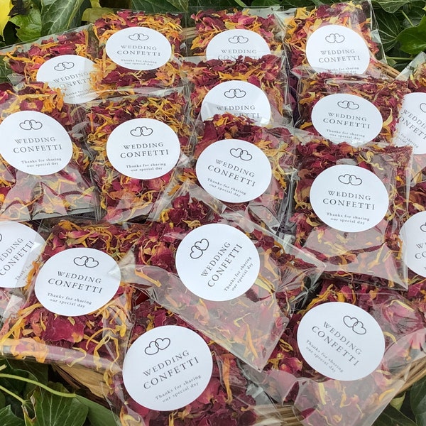 100 jets de confettis de mariage biodégradables - fleur de rose rouge - sacs à remplir soi-même