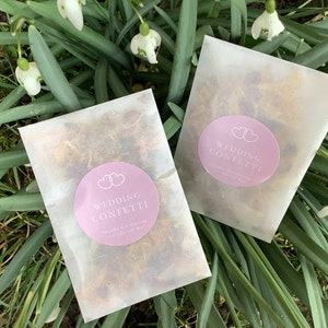 75 Lanzamientos de confeti de boda de color rosa pálido en bolsas de glassine biodegradables caléndula de rosa roja seca LUJO-Nadie más barato para glassine-DIY que llenas