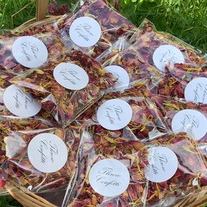 100 sacchetti bianchi con petali di rosa rossa essiccati per lancio di coriandoli nuziali, fai da te per riempire i sacchetti