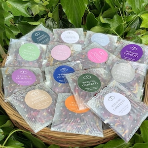 50 LEGE bruiloftsconfettizakjes - zelfafdichting 8 x 8 cm + 50 stickers naar keuze - een van mijn listings, voeg gewoon een bericht toe bij het betalen