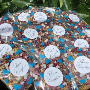 100 lanci di coriandoli nuziali BLU biodegradabili - fiori di rosa rossa essiccati - riempi i sacchetti fai da te. Tutto in kit