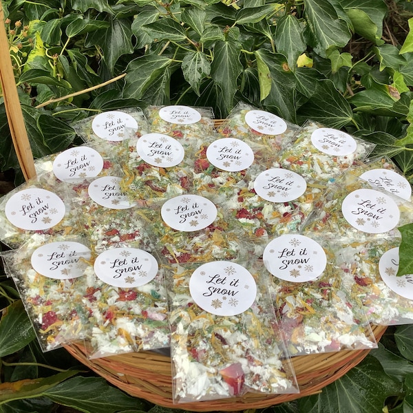 100 bags white snow wedding confetti throws -winter wonderland winter berries,snow colour theme,dried rose,lemon green blossom+snow.diy kit