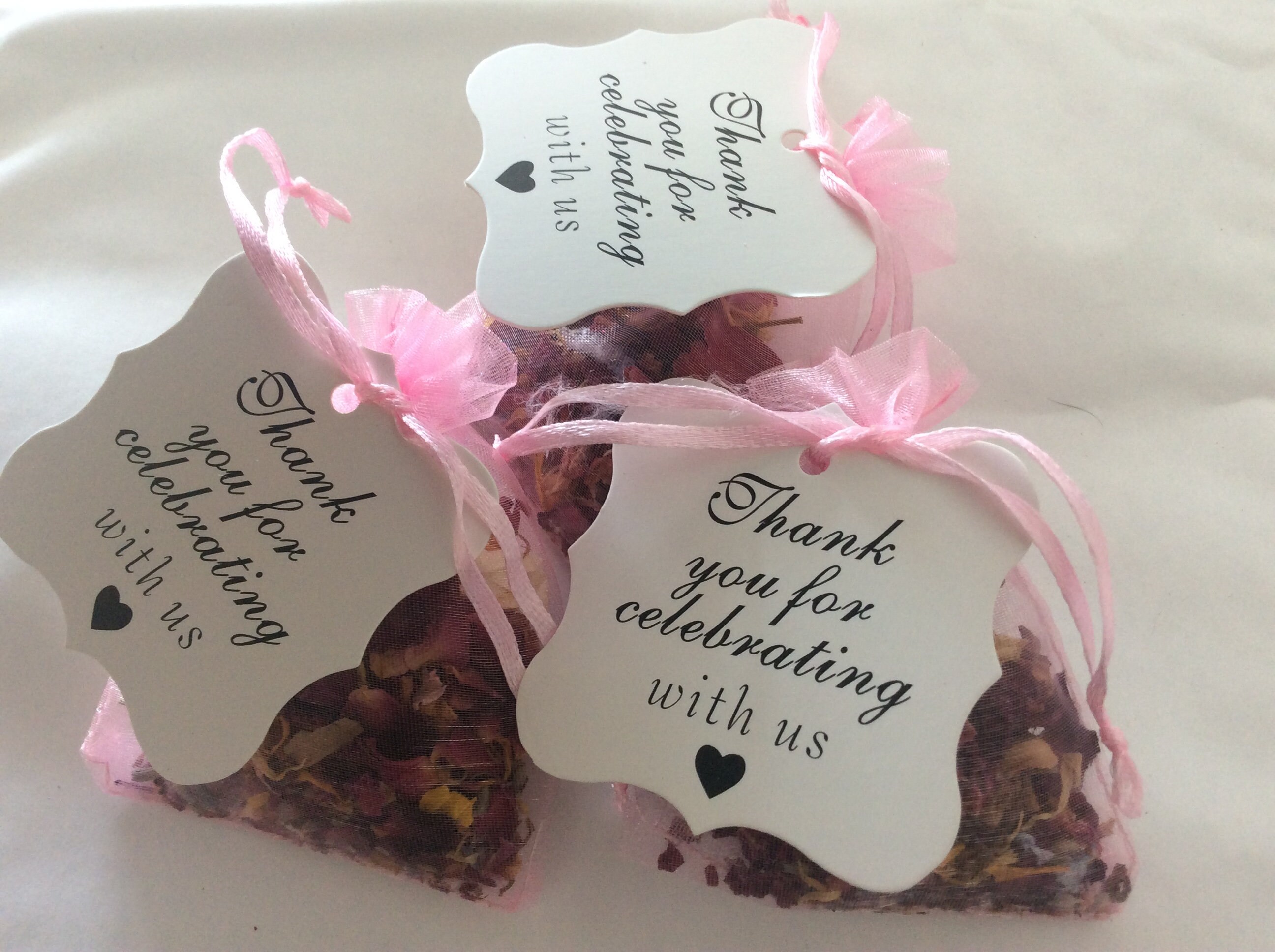50 gift tag white or pink organza bags full of dried rose Etsy