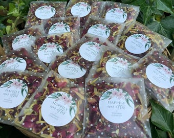 60 biodegradable wedding confetti throws-dainty dried red rose blend -diy you fill bags 60 confetti bags -colourful “happily ever after “