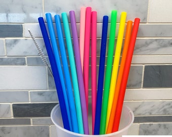 5 Pack - Silicone Straws with Cleaning Brush • Reusable • Eco Friendly