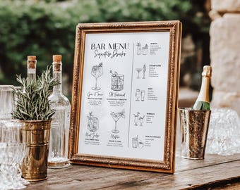 Hand Drawn Signature Drinks Sign – Editable Canva Wedding Bar Menu Template