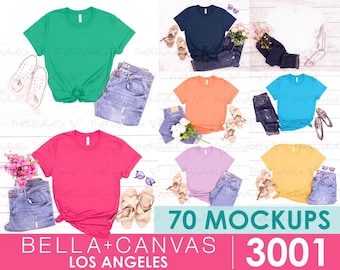 Mega Bundle Bella Canvas 3001,70 Hochwertiges T-Shirt Mockup, Unisex Tshirt Mockups, Sommer Tshirt Mockups, Bella Canvas Bundle, Flat Lay Mockup