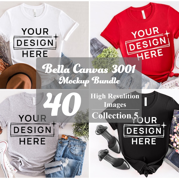 Bella Canvas 3001 Bundle Mockup, Bundle Bella Canvas 3001, Minimal T-Shirt Mock, Digital Mockup,Flat Lay Mockup,Styled Mockup,Summer Mockup