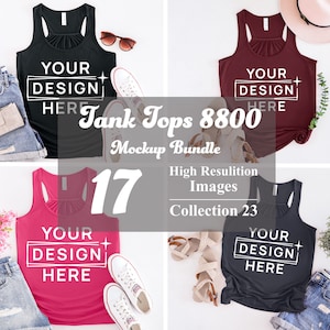 Bella Canvas 8800 Tank Top Bundle Mockup, Women&#39;s Racerback Tank Tops, Flat Lay Mockup, Tank Top Flat Lay, Styled Mockup, Summer Mockup