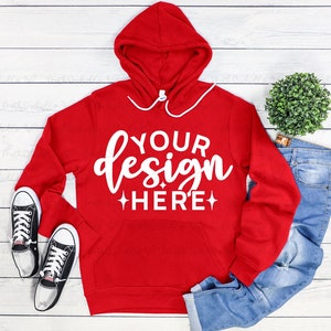 Bella Canvas Hoodie Mockup, Bella Canvas 3719 Hoodie Mock Up, Hooded Sweatshirt Mockup, Red 3719 Hoodie Mock Up, Red Sweatshirt Mockup