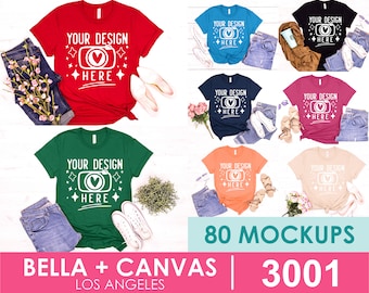 Mega Bundle Bella Canvas 3001,80 Hochwertiges T-Shirt Mockup, Unisex Tshirt Mockups, Sommer Tshirt Mockups, Bella Canvas Bundle, Flat Lay Mockup