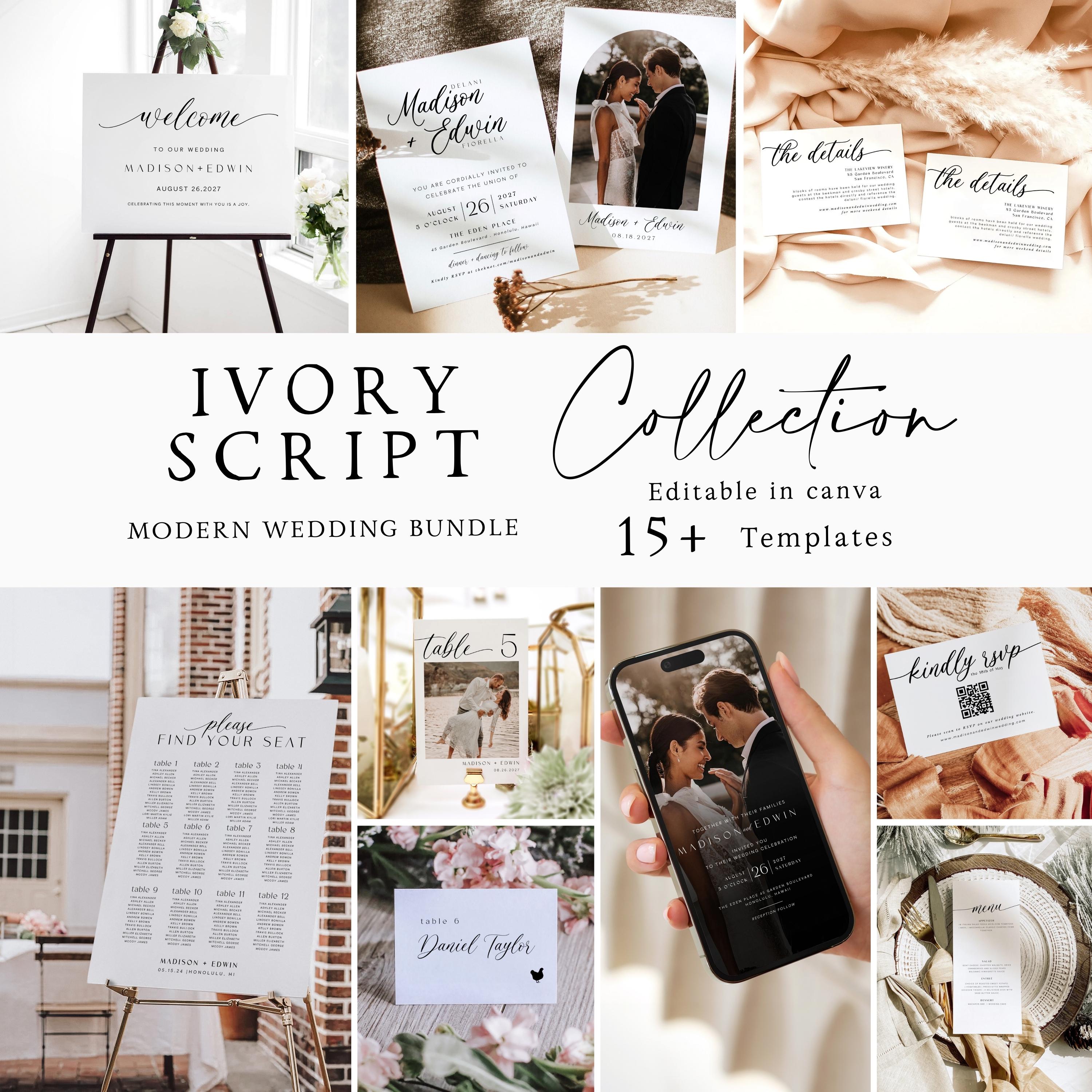 Ivory Script Wedding Signage Bundle: Editable Canva Templates (digital ...