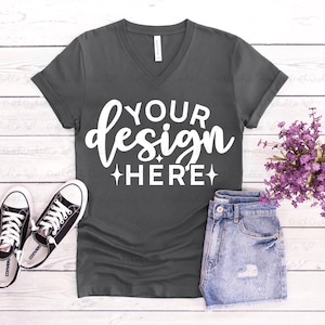 Bella Canvas 3005 Asphalt V Neck Mockup, Bella Canvas 3005, T-Shirt MockUp, Summer Shirt Mockup, V-Neck T-Shirt, Digital Mockup, Stylisme