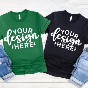 Bella Canvas Multiple Shirt Mockup 3001, Multiple Shirt Mockup, Kelly, Black Shirt Mockup, Flat Lay Mockup, Styled Mockup, Summer Mockup