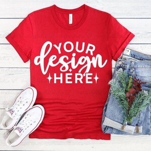 Bella Canvas 3001 Red Mockup, Christmas Bella Canvas 3001, T-Shirt Mock Up, Red 3001 Mockup, Unisex Jersey Short Sleeve Tee Mockup, Flat Lay