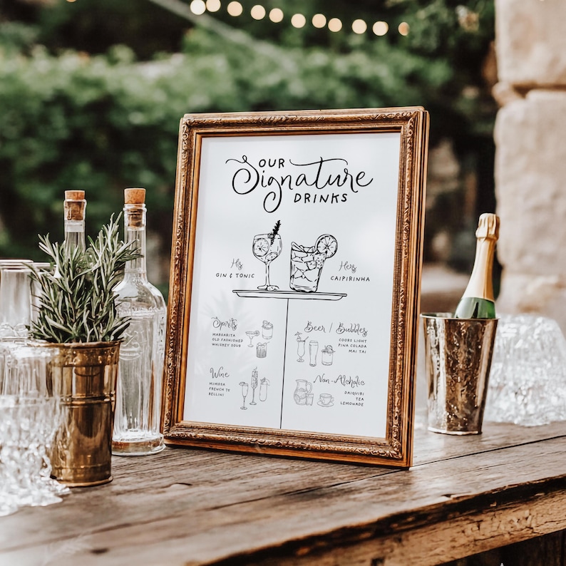 Hand Drawn Editable Cocktail Menu Sign – Canva Wedding Bar Template - Etsy