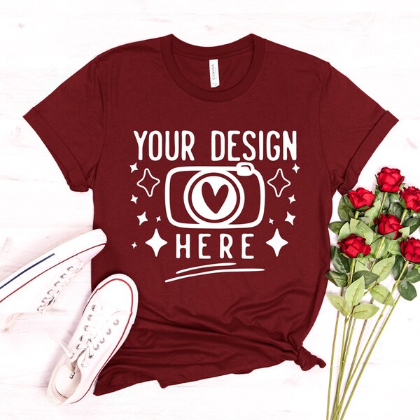 Bella Canvas 3001 Cardinal,Unisex Tshirt Mockup,Valentine Day T-shirt Mockup,Bella Canvas 3001 Mockup,Flat Lay,Styled Mockup,ValentineTshirt