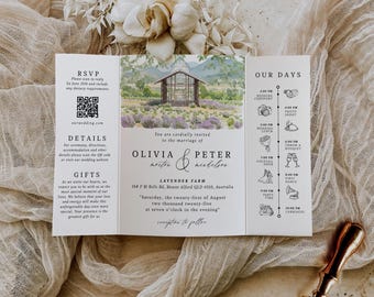 Benutzerdefinierte Aquarell Hochzeitseinladung | Bearbeitbar Canva Gatefold Invite | Moderne Hochzeitsvorlage