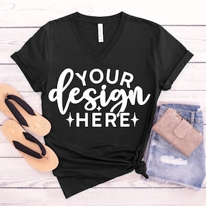 Bella Canvas 3005 Black V Neck Mockup, Bella Canvas 3005, T-Shirt Mock Up, Black 3005 Mockup, Black Shirt Mockup, Black V-Neck T-Shirt, Flat Lay