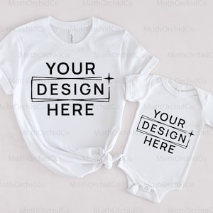 Padre e figlio Mockup, Bella Canvas 3001 bianco, Bella Canvas 100B bianco, Mockup di famiglia, Mockup di padre e figlio, Body, Mockup in stile