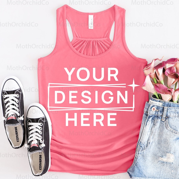 Bella Canvas 8800 Neo Pink Tank Top Mockup, Bella Canvas Tank Mockup, Neon Pink Canvas 8800, Tee Mockup, Styled Mockup, Summer Mockup