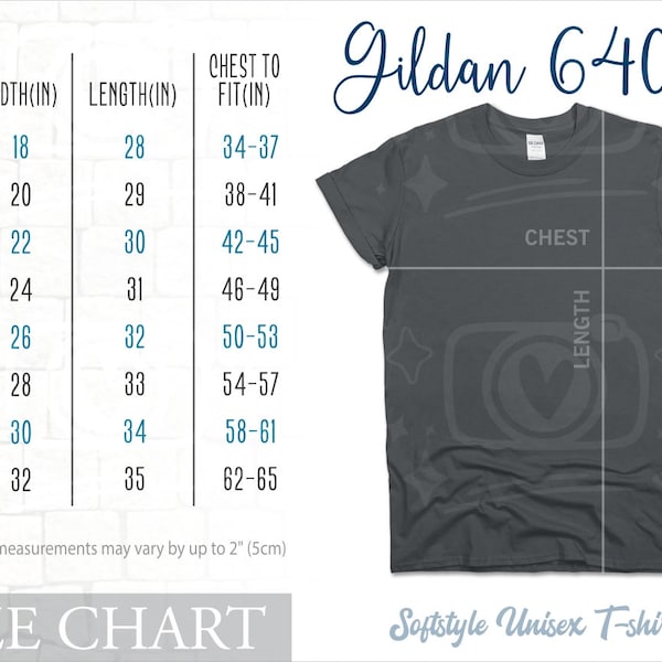 Gildan 64000 Size Chart, Gildan 64000 Mockup, Gildan Sizing Mock up, T-Shirt Size Chart, Gildan Size Chart,Flat Lay Mockup ,Shirt Size Chart