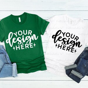 Bella Canvas Multiple Shirt Mockup 3001, Multiple Shirt Mockup, Kelly, White Shirt Mockup, Flat Lay Mockup, Styled Mockup, Summer Mockup