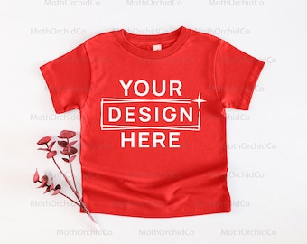 Bella Canvas 3001T Heather Red Mockup, Kids T-Shirt Mockup, Unisex T-Shirt, Toddler Mockup,Flat Lay,Gender Neutral Mockup,Heather Red Mockup