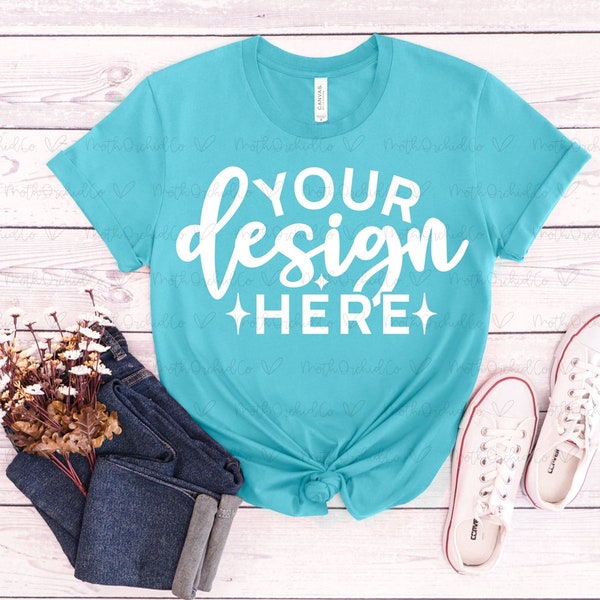 Bella Canvas 3001 Turquoise Mockup, Bella Canvas Mockup, Summer T-shirt Mockup, Women Tshirt Mockup, T-Shirt Mock Up, Flat Lay Mockup