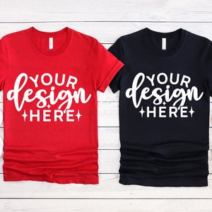 Bella Canvas Multiple Shirt Mockup 3001, Multiple Shirt Mockup, Red, Black Shirt Mockup, Flat Lay, Styled Mockup, Summer Mockup, Tee Mock-up