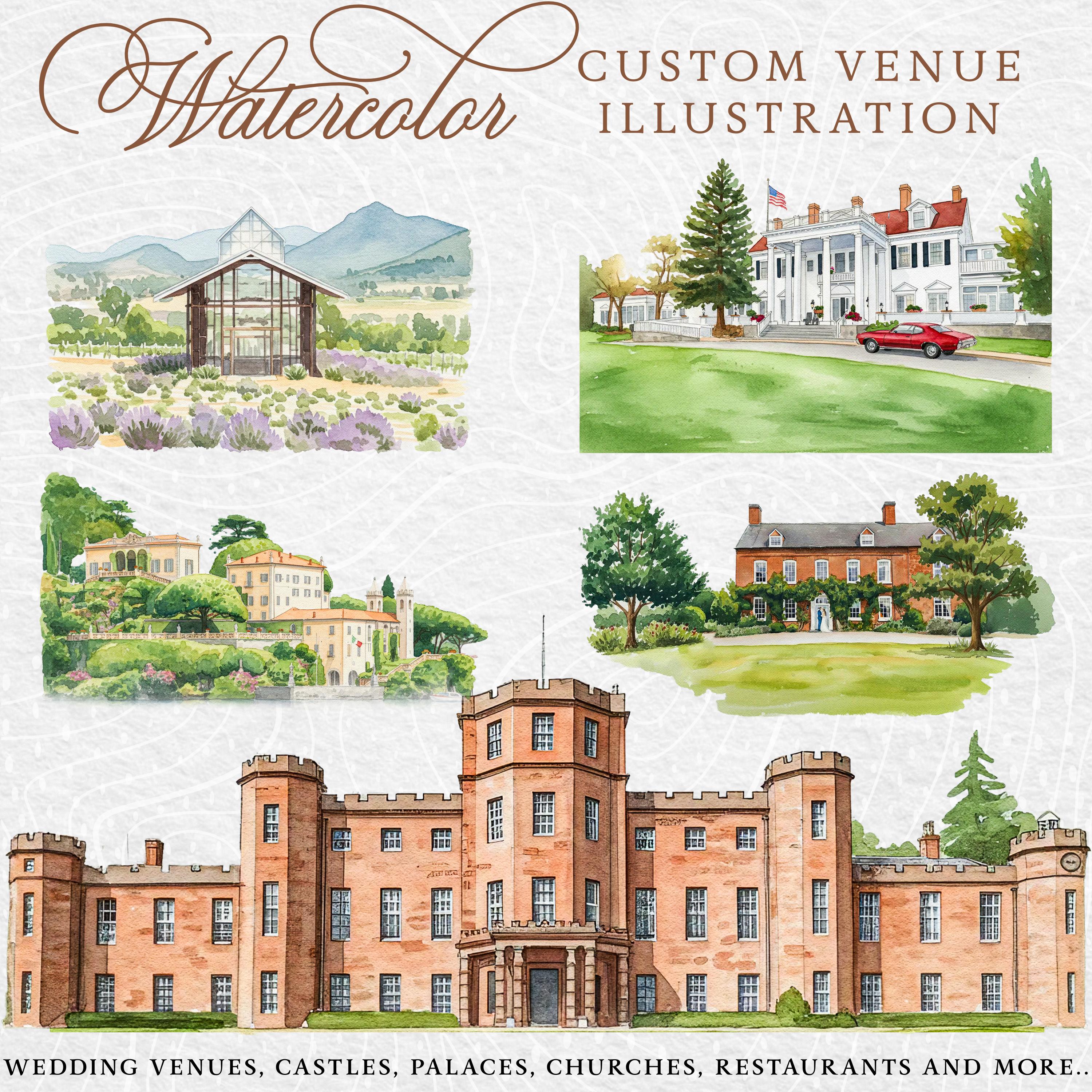 Custom Watercolor Wedding Venue Illustration | Anniversary Gift ...