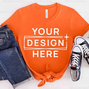 Bella Canvas 3001 Pomarańczowy Mockup, Bella Canvas 3001, Mockup T-shirtu, Bella Canvas 3001 Pomarańczowy Mockup, Mockup Boho, Mockup T-shirtu na Halloween