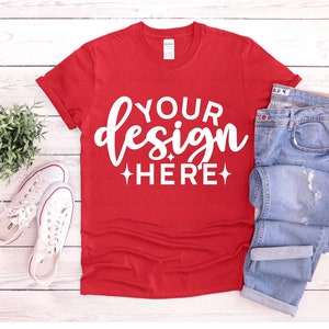 Gildan 64000 Red Mockup, Gildan 64000, T-Shirt Mock Up, Unisex T-Shirt Mockup, Tee Mockup, Digital Mockup, Flat Lay, Styled Mockup, Sommer Mockup