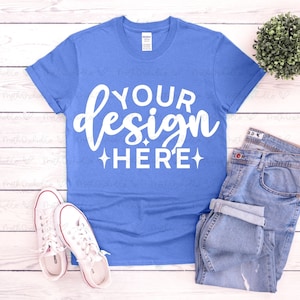 Gildan 64000 Heather Royal Mockup, Gildan 64000, T-Shirt Mock Up, Royal 6400 Mockup, Royal Shirt Mockup, Moderne Mockups, Flat Lay, Tee Mockup