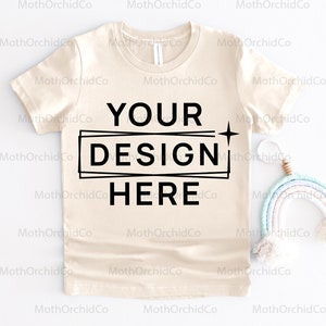 Bella Canvas 3001Y Natural Mockup, Bella Canvas 3001Y, Natural Mockup, Natural, Jovens Meninos e Meninas, Flat Lay Mockup, Camiseta Infantil, Camisa Infantil