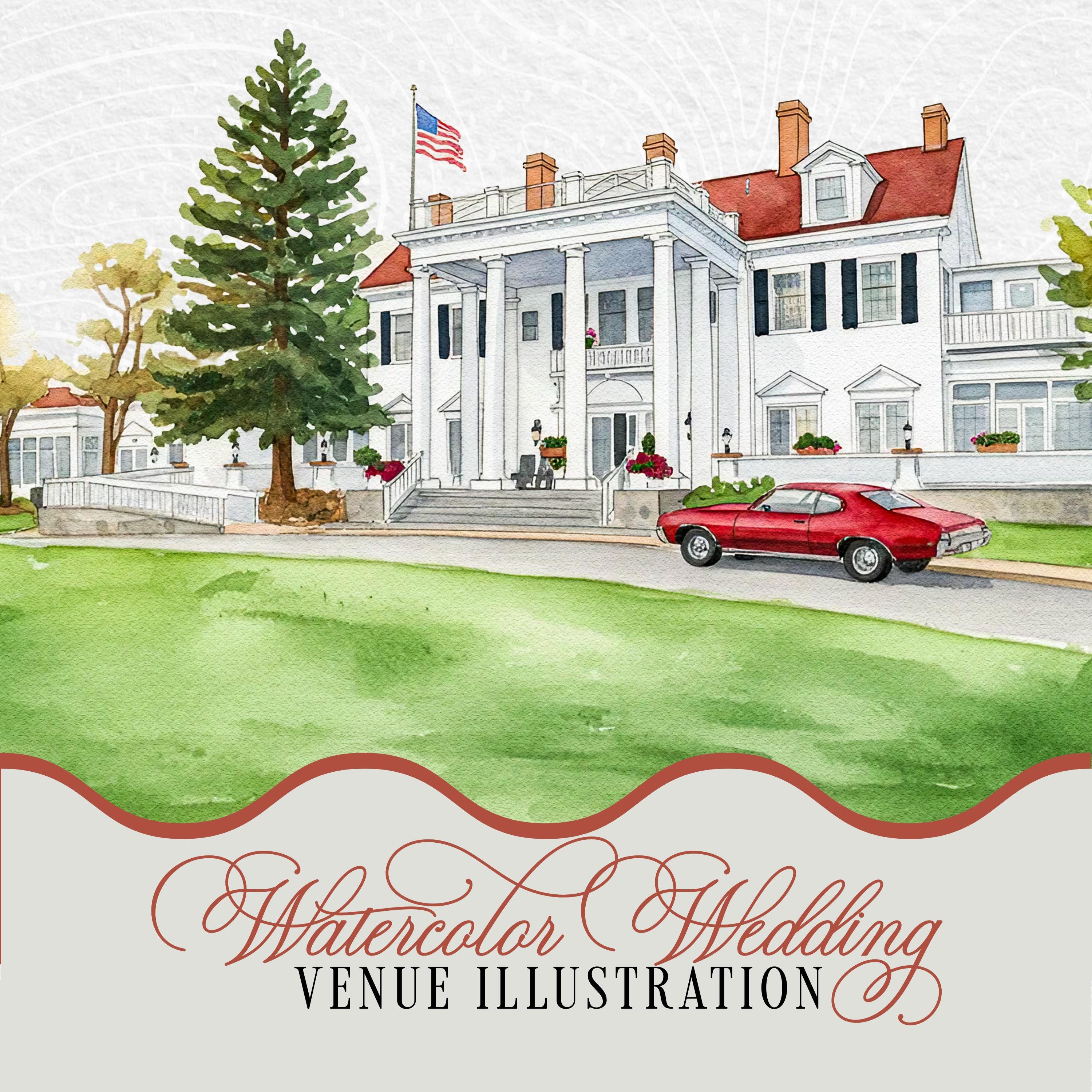 Custom Watercolor Wedding Venue Illustration | Anniversary Gift ...