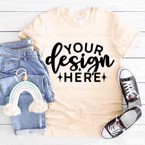 Gildan 64000 Natural Mockup, Gildan 64000,Natural 64000 Mockup, Natural Shirt Mockup, Unisex Jersey Short Sleeve Tee Mockups, Spring Mockups