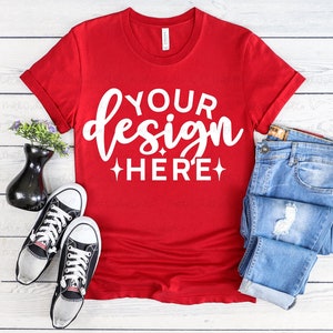 Bella Canvas 3001 Red Mockup, Bella Canvas 3001, T-Shirt Mock Up, Red 3001 Mockup,Red Shirt Mockup, Flat Lay,Styled Mockup,Unisex Tee Mockup