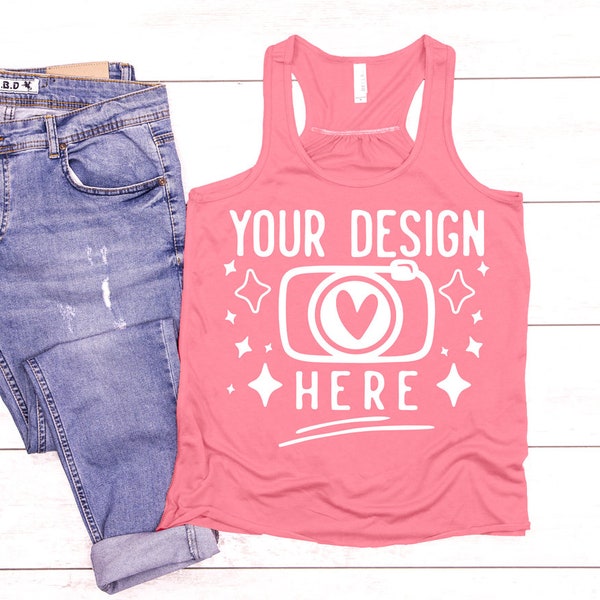 Bella Canvas 8800 Neon Pink,Women's Flowy Racerback Tank Top Mockups, Bella Canvas 8800 Mockup, Unisex Tshirt Mockups, Summer Tshirt Mockups