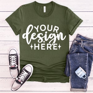 Bella Canvas 3001 Military Green Mockup, Bella Canvas 3001, T-Shirt Mock Up,Military Green 3001 Mockup,Unisex Jersey Short Sleeve Tee Mockup