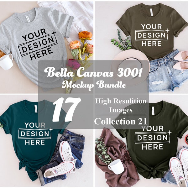 Bella Canvas 3001 Bundle Mockup, Bundle Bella Canvas 3001, Bella Canvas 3001 T-Shirt Mockup, Unisex Tee Mockup, Tee Mockup, Digital Mockup