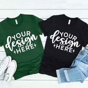 Bella Canvas Multiple Shirt Mockup 3001, Multiple Shirt Mockup, Evergreen, Black Shirt Mockup, Flat Lay Mockup, Styled Mockup, Summer Mockup