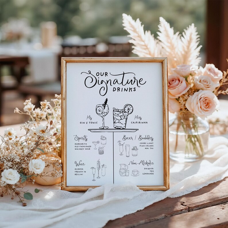 Hand Drawn Editable Cocktail Menu Sign – Canva Wedding Bar Template - Etsy