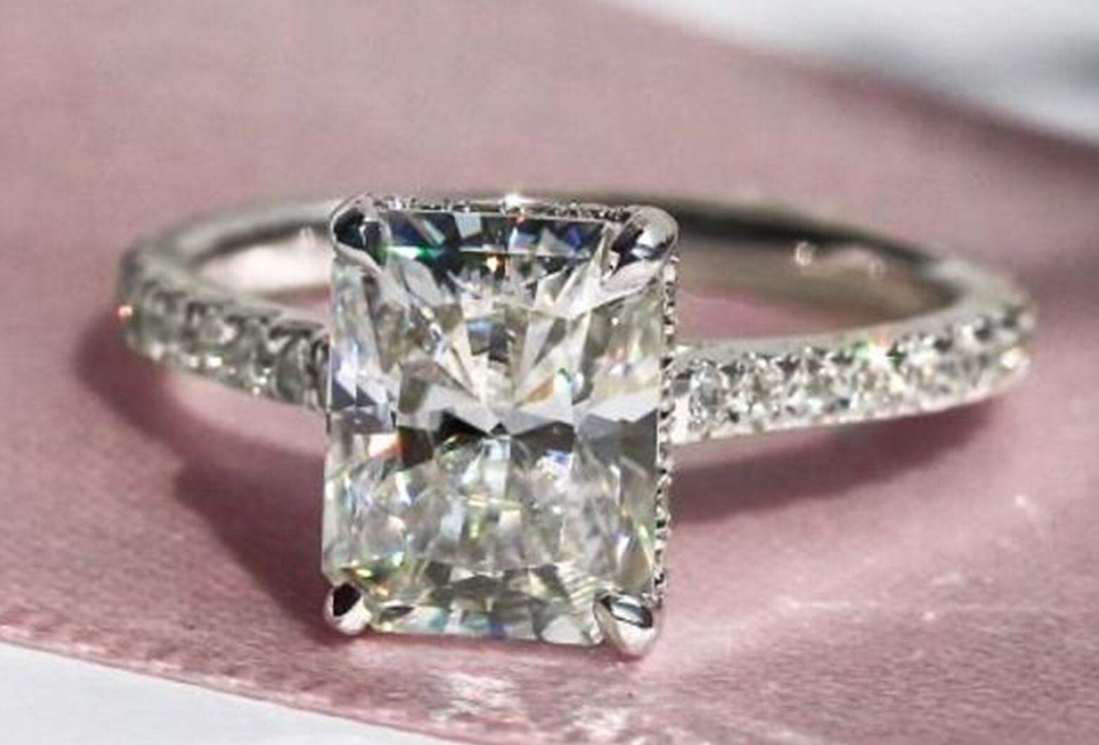 Radiant Cut Hidden Halo Ring2 CT Radiant Cut Engagement Etsy