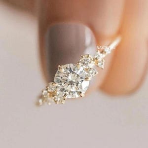 14K Yellow Gold Wedding Ring Vintage Anniversary Ring Round Moissanite Engagement Ring Promise Ring For Woman Anniversary Gift For Her