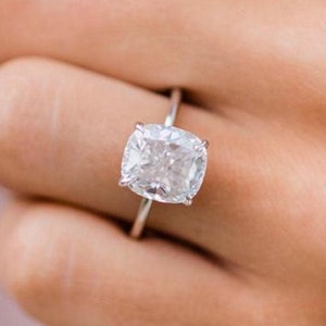 3 CT Cushion Cut Moissanite Engagement Ring | 14K White Gold Solitaire Wedding Ring | Cushion Anniversary Ring For Woman | Promise Ring